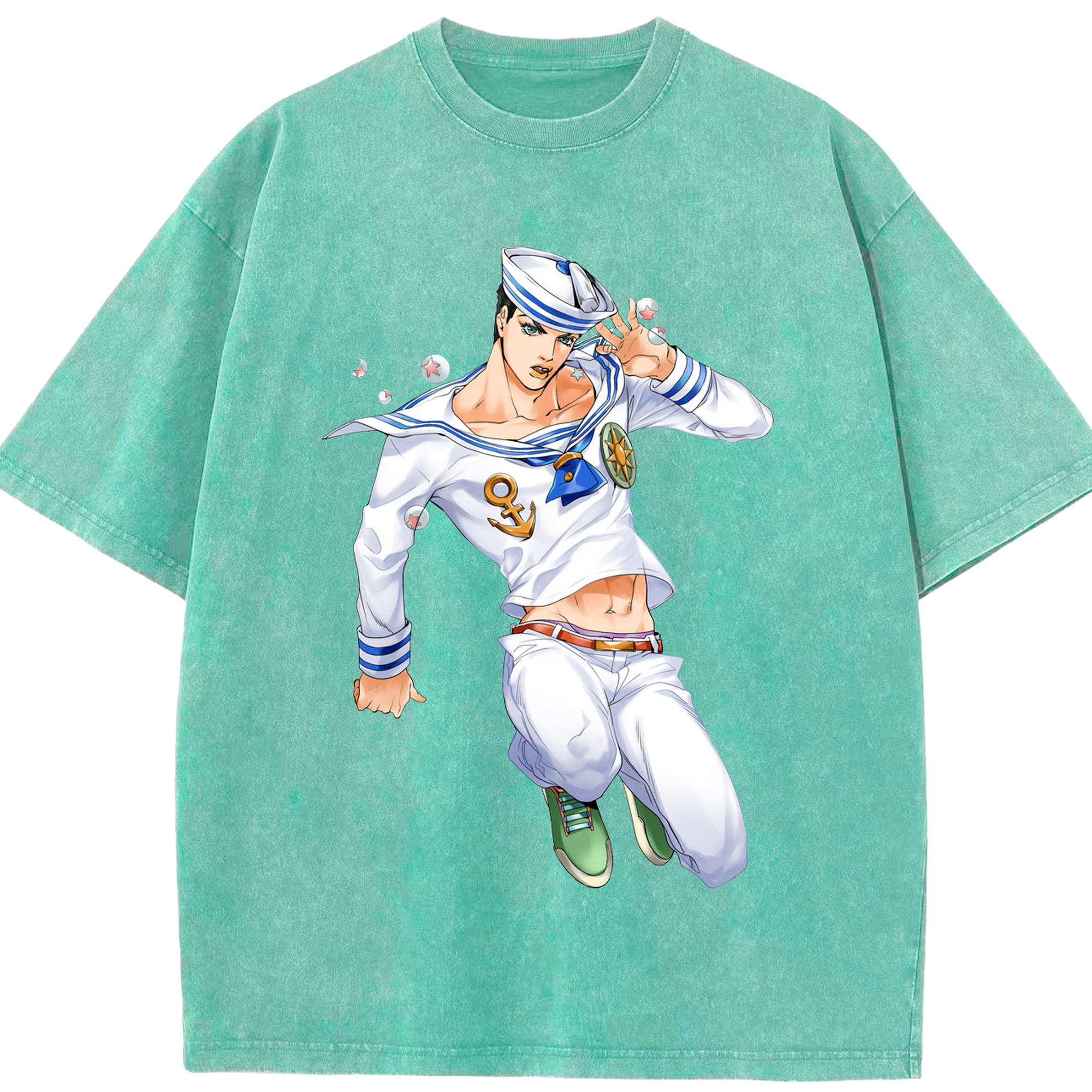 （画像用） ジョジョの奇妙な冒険 東方定助 JoJo's Bizarre Adventure Higashikata Josuke 綿100% ヴィンテージ風 半袖Tシャツ（フロントプリント）
